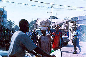 Traffic control near the market, November 2000.